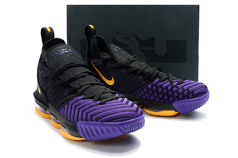 Men Nike Lebron 16 Lakers Black Purple Yellow - Click Image to Close